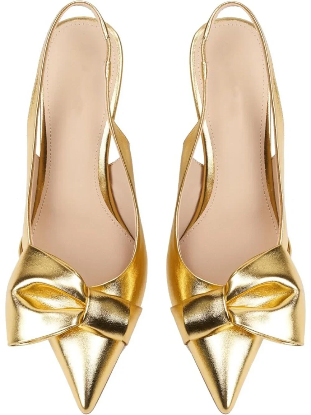 Women's Pu Gold Slingback Heels with Bow Pointed Toe Pumps Dress Shoes